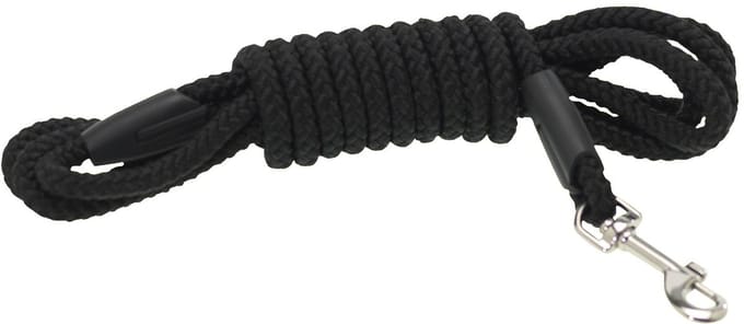 Sleeplijn touw van polypropyleen voor honden zwart diameter 8 mm lengte 3 m maat S