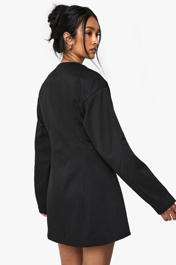 boohoo Dames Tailored Collarless Cinched Waist Blazer Dress | Black | Maat: 10