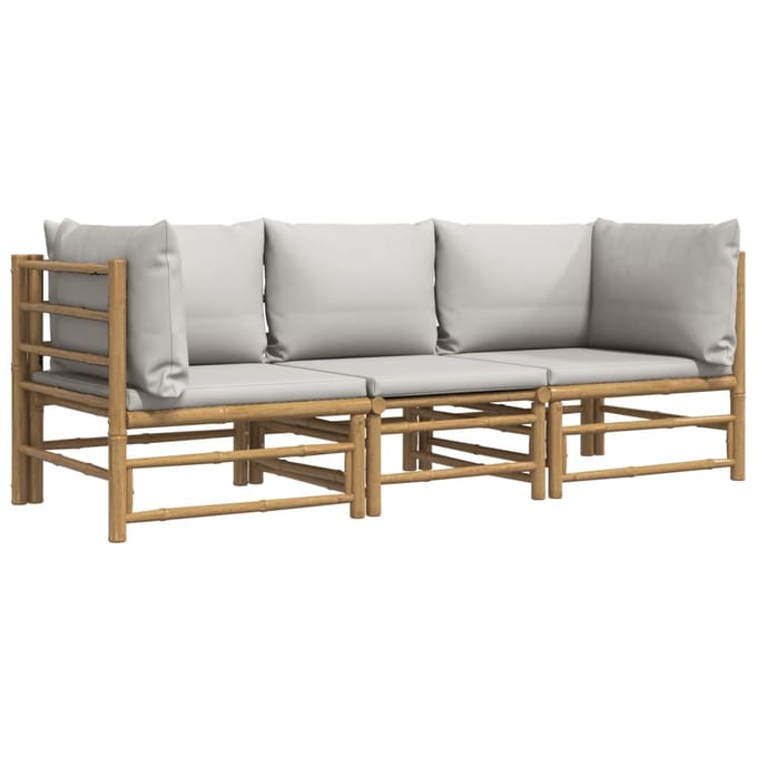 vidaXL - 3-delige - Loungeset - met - kussens - bamboe - lichtgrijs