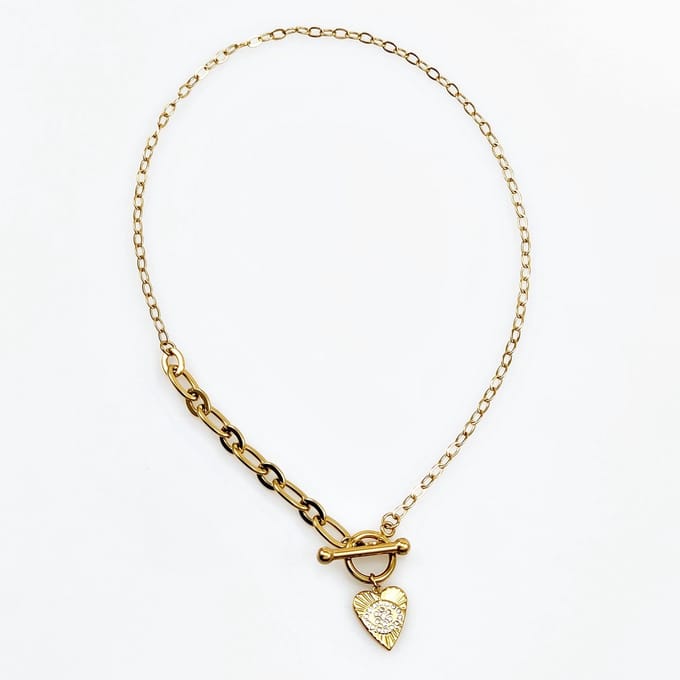 Dottilove Strass Hart Ketting Dames - Geel Gold Plated op RVS - T-Clasp Ketting