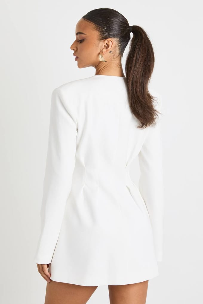 boohoo Dames Lange mouwen kraagloze getailleerde mini-jurk | Wit | Maat: 38