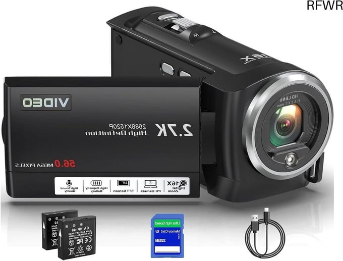 RFWR® QHD videocamera met digitale zoom en LED-lamp voor vloggen en YouTube