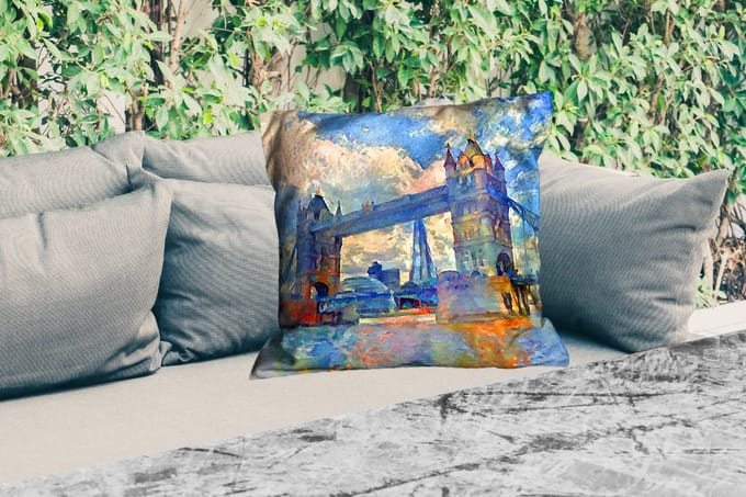 Sierkussen Buiten - Schilderij - Londen - Brug - Olieverf - 60x60 cm - Weerbestendig