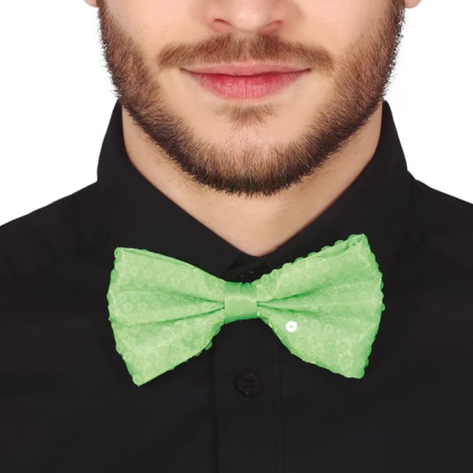 Fiestas Guirca Carnaval verkleed strikje - glitter pailletten - neon groen - polyester - unisex