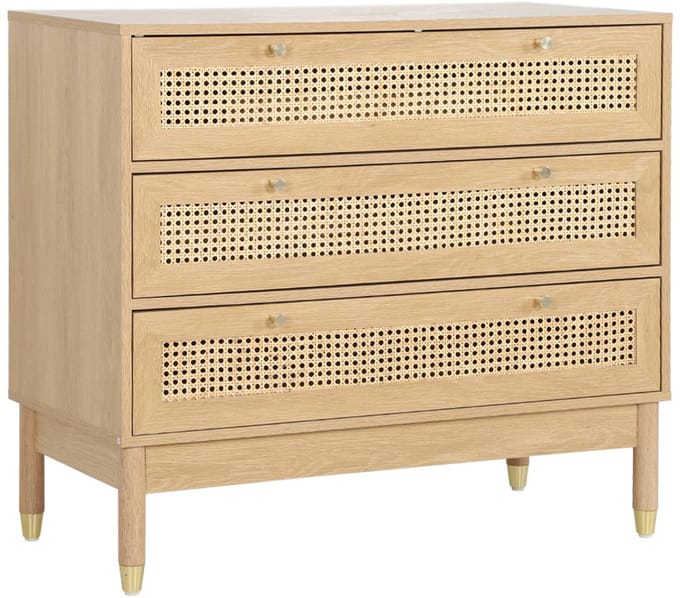 sweeek - Ladekast houteffect en rotan 3 lades 90cm - judith