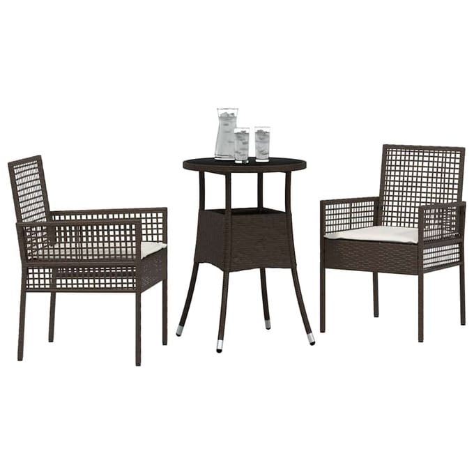 vidaXL - Tuin - Eettafel - Set - 3 - st - Bruin - poly - rattan