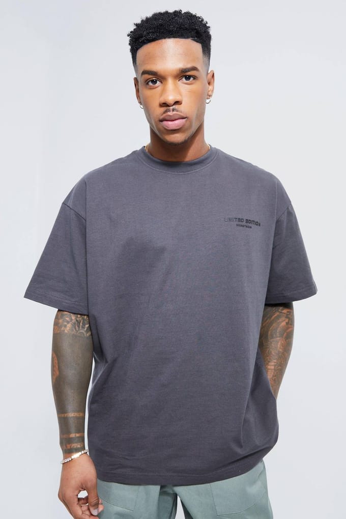 Oversized Raised Limited Tekst T-shirt | Dark Grey | Size Medium