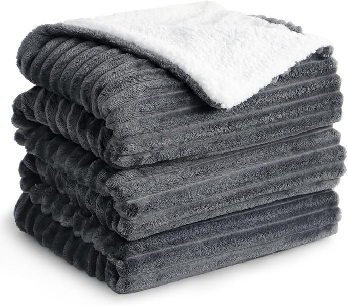 Extra Grote Pluizige Knuffeldeken - Warm Grijs Sherpa Fleece Kleed