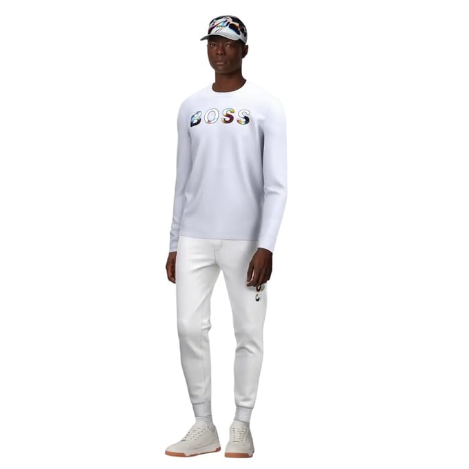 Boss Heren SkeDigital trainingsbroek met logo in kleurverloop (Wit)