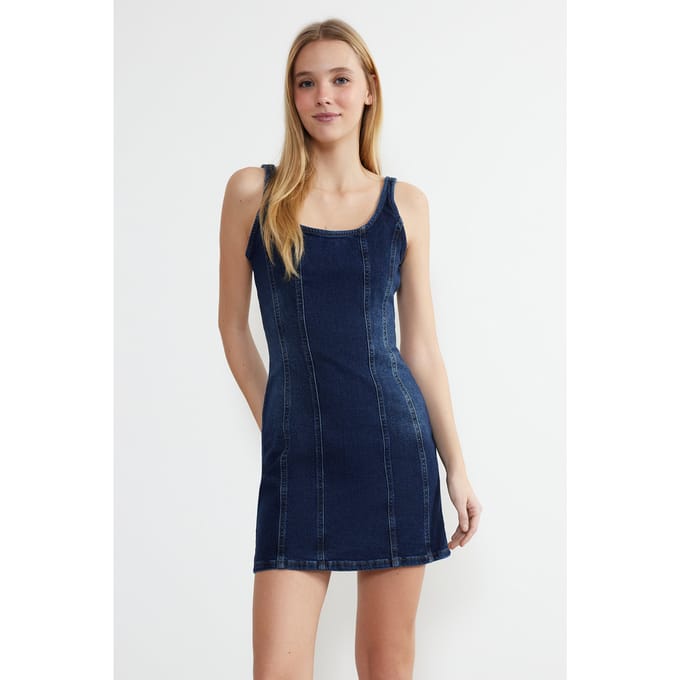 Platte, mouwloze midi-jurk voor dames, casual/aansluitend model.