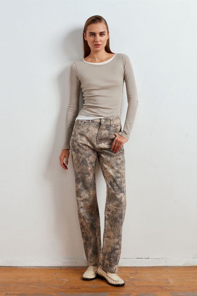 Dames Mid-Waist Straight-Leg Tie-Dye Jeans