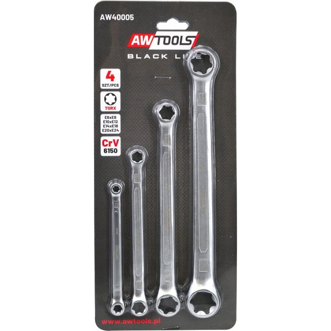 Awtools - Torx Ringsleutel Set - 4 Delig - Chroom-Vanadium - Satijnen Afwerking