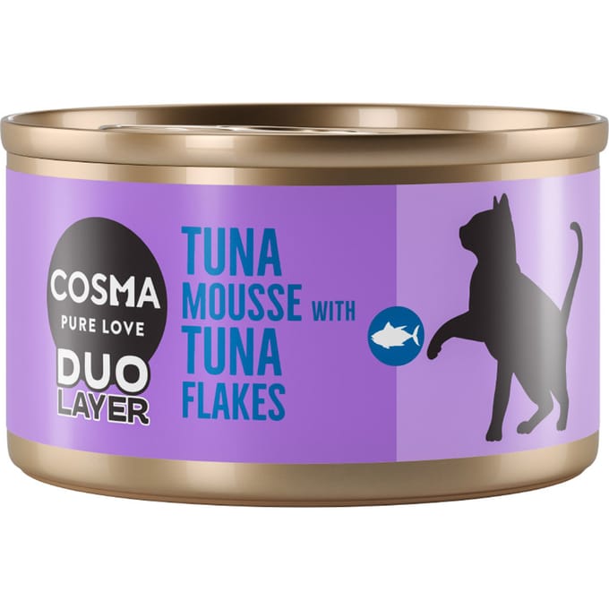 6x70g Tonijnmousse met stukjes Tonijn DUO Layer Cosma Kattenvoer