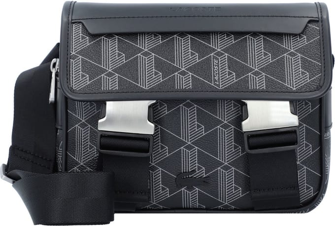 LACOSTE Schoudertas The Blend Messenger Bag Allover Monogram Noir Gris Zwart