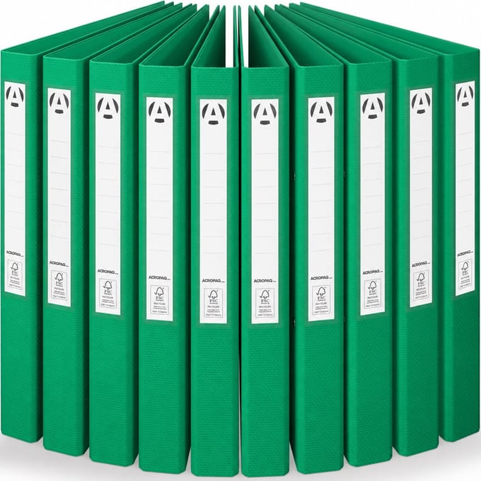 ACROPAQ 10x Ringmap A4 - Ringbanden A4 met 2 ringen, Inclusief rugetiketten, Capaciteit 200 vellen, Rugbreedte 4 cm, Groen - Map 2 ringen, Mappen, Meerkleurig