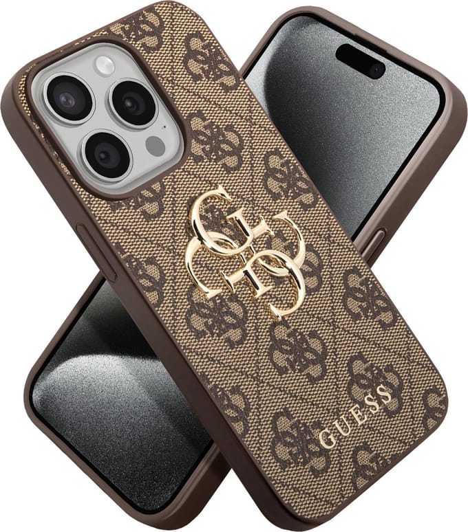 Guess 4G Metal Logo Back Case - Geschikt voor Apple iPhone 15 Pro (6.1") - Bruin