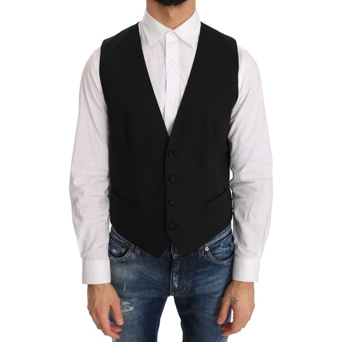 Dolce & Gabbana Mannen Zwart Wollen Zijden Vest