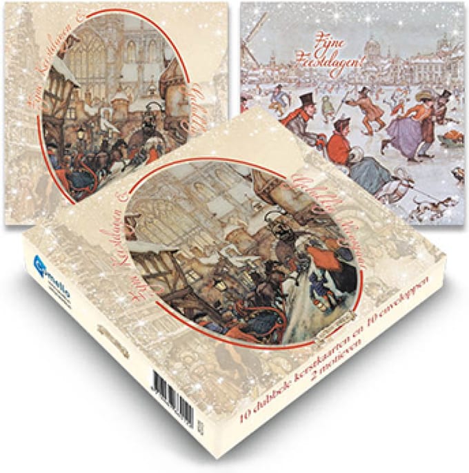 Kaarten - Kerst - Anton Pieck - Kerststraat / IJspret - 2 motieven - 10st.