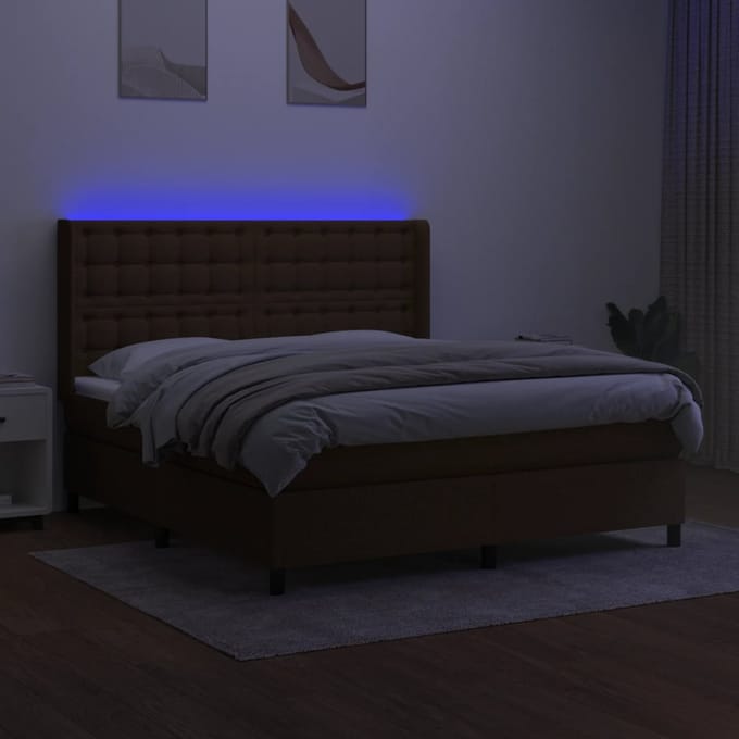 vidaXL - Boxspring - met - matras - en - LED - stof - donkerbruin - 180x200 - cm