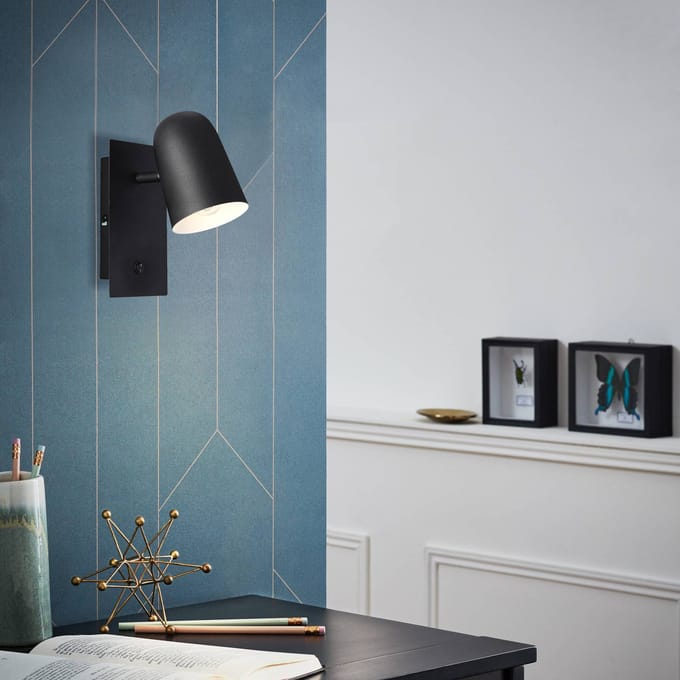 Brilliant Wandspot Ayr, zwart mat, hoogte 20 cm, metaal