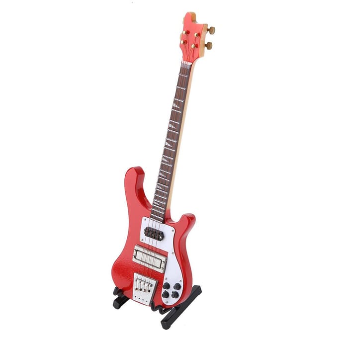 Rode Miniatuur Basgitaar Replica met Standaard en Koffer Instrument Model Sieraden Kerstcadeau red