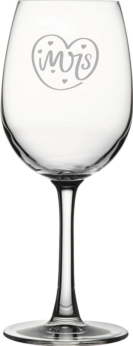 Gegraveerde witte wijnglas 36cl Mrs. In hartje