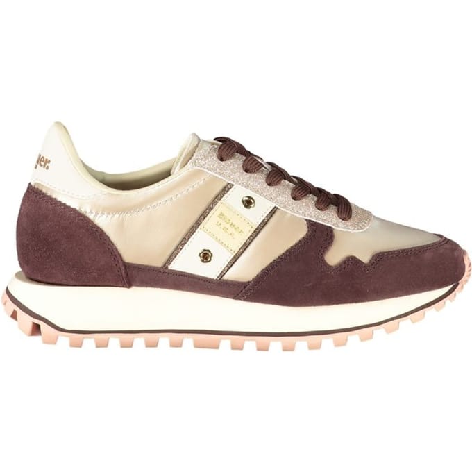 Blauer Beige Leren Dames Sneakers