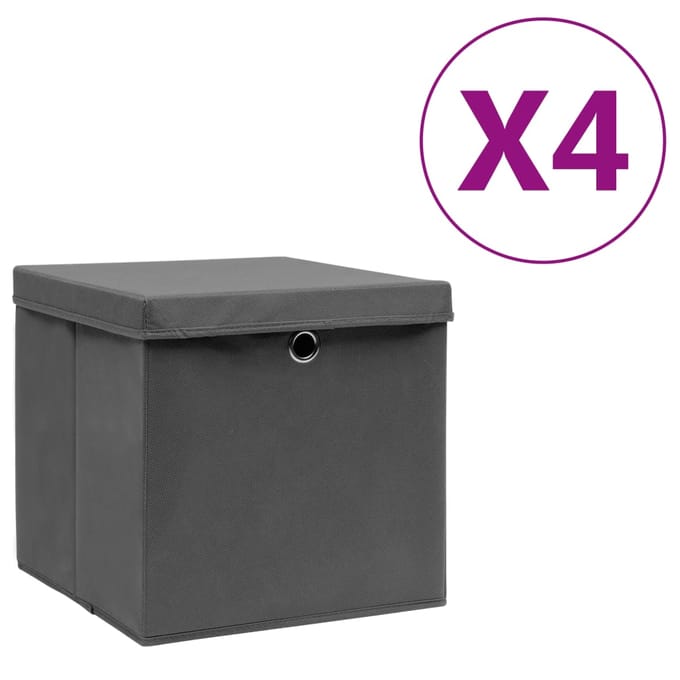 vidaXL - Opbergboxen - met - deksel - 4 - st - 28x28x28 - cm - zwart