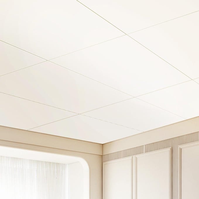 Plaques de plafond Pack de 10 24 x 24 po Mousse PVC Ignifugées Blanc Lisse