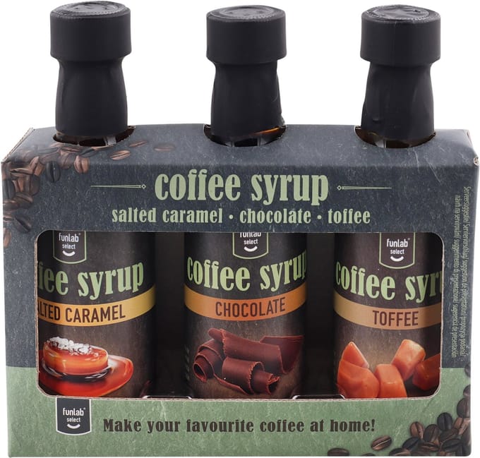 Funlab Coffee Syrup - 3 smaken chocolade, toffee, gezouten caramel - 45 ml