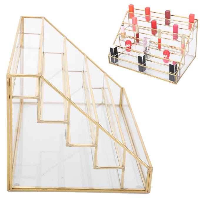 Nagellak Displayrek Meerlaags Bureauplank Glas Koper Lippenstift Displayhouder(L ) Small beige