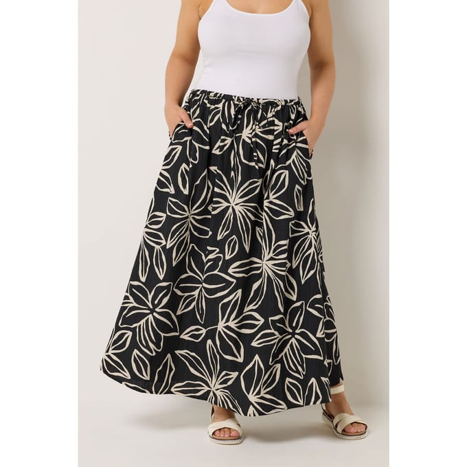Yours Zwarte Maxirok Met Bloemenprint En Textuur Size 46
