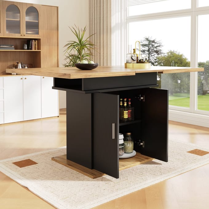 MODFU Uitschuifbare Teleskoptisch 110-140x70x76 cm MDF Zwart – Opbergtafel met Golfdeur