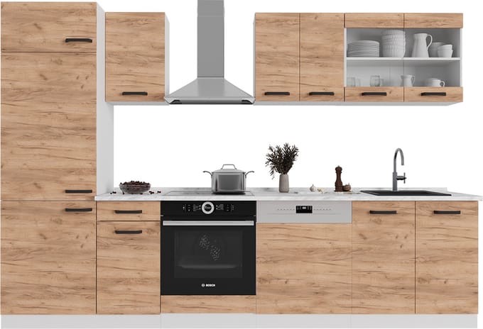Vicco R-Line Complete keukeneenheid – 300 cm WB Marmer Eik goud/wit