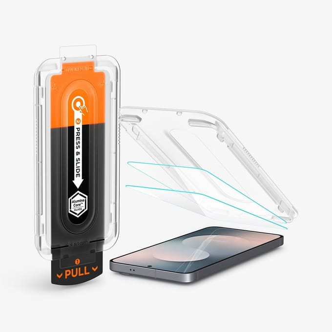 Spigen GlastR EZ FIT Pro HD schermbeschermfolie voor Samsung Galaxy S25 FE, Gehard Glas, Volledige Lijm, Set van 2 stuks AGL10202