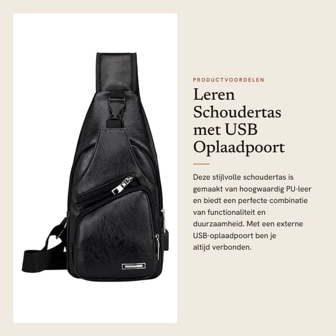 Dailygoods - Leren Schoudertas met USB Oplaadpoort voor Heren