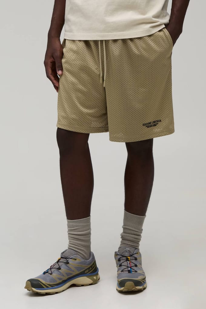 Baggy Fit Bedrukte Mesh Jersey Short | Sage | Size Medium