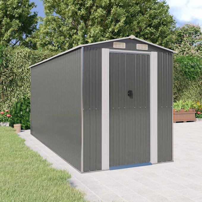 vidaXL - Tuinschuur - 192x440x223 - cm - gegalvaniseerd - staal - lichtgrijs