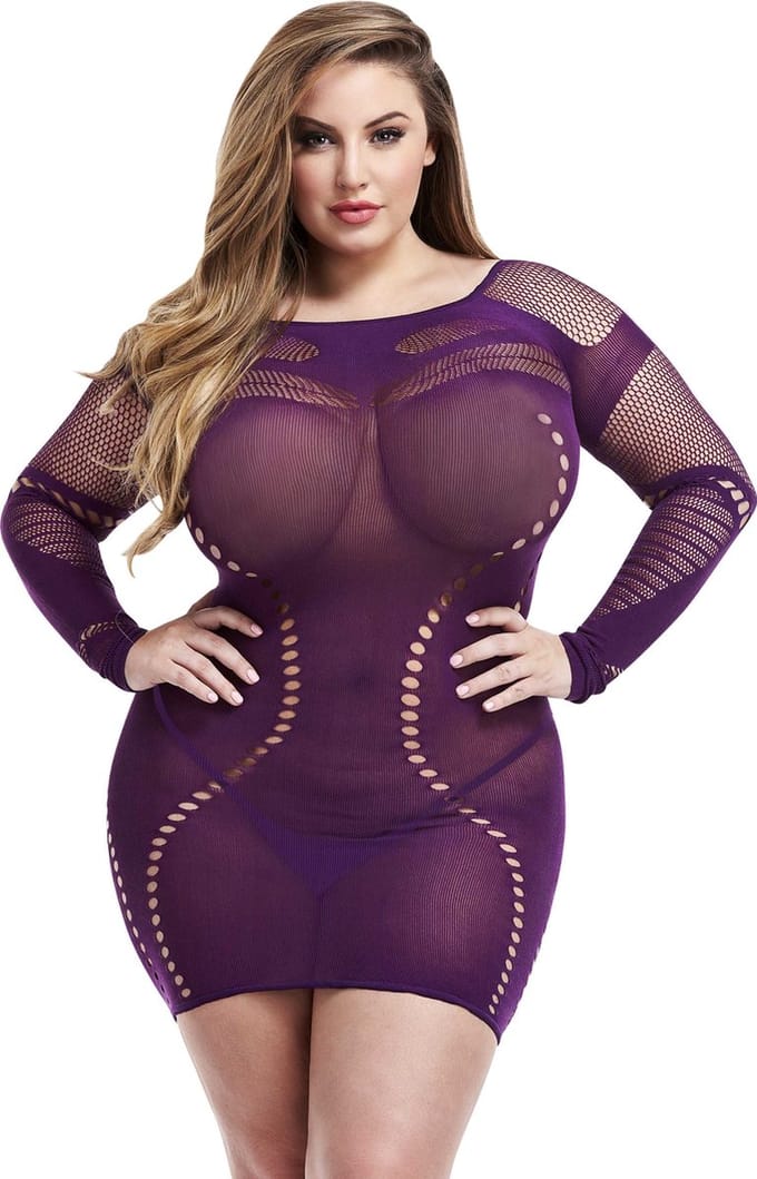 Lapdance - Long Sleeve Mini Jurk Paars Plus