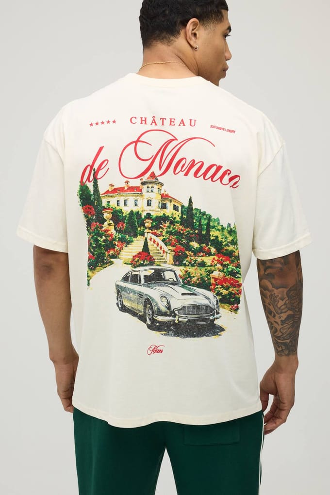 Ecru Oversized T-shirt Met De Monaco Print | Size Small