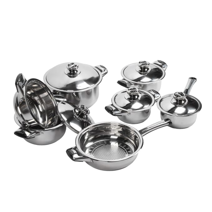 Batterie de Cuisine en Acier Inoxydable Conduction Uniforme de la Chaleur Casseroles Poêles Marmite Grille Vapeur Kit de Cuisine pour L white
