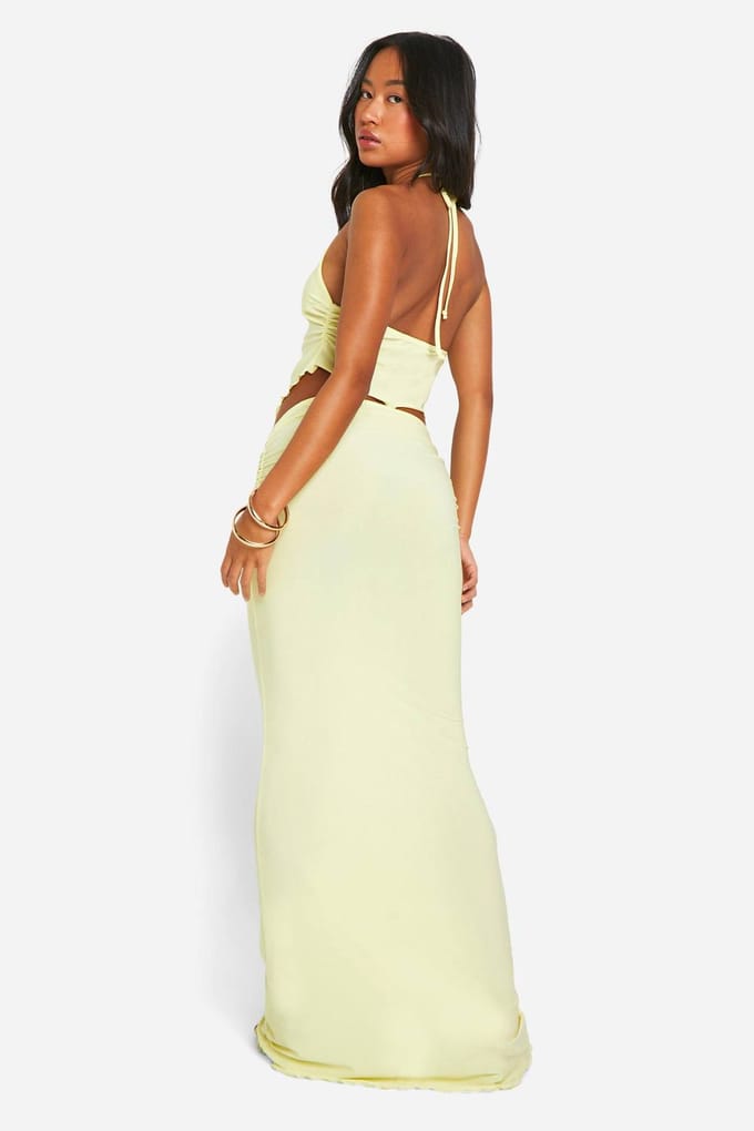 boohoo Dames Sla-zoom Kolom Maxi-Rok | Citroen | Maat: 42