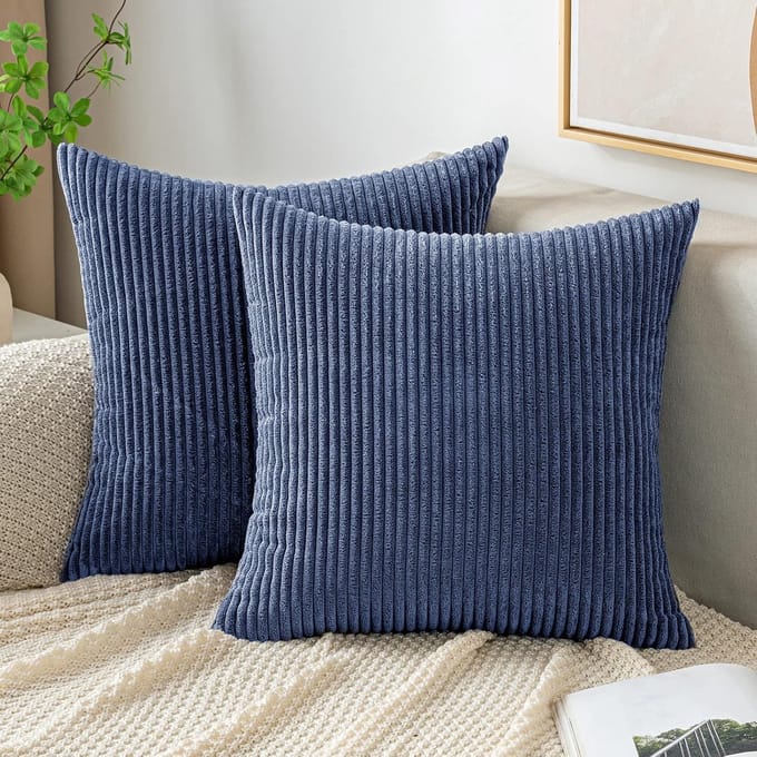 Set van 2 Corduroy Sierkussenslopen Gestreept 45x45 cm Donkerblauw