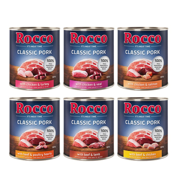 12x800g Mix (6 Smaken) Classic Pork Rocco Hondenvoer