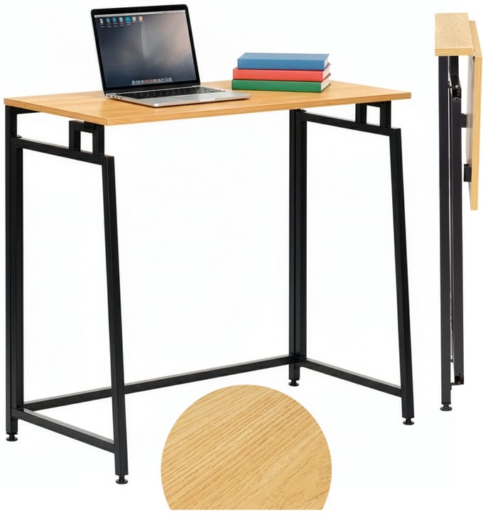 Springos Bureau – Werkbureau – Computer Bureau – Bureautafel – Opklapbaar – 80 X 75 X 40 CM – 30 Kg - industriële - Zwart/Bruin