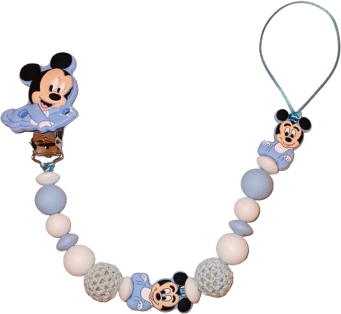 Speenkoord met Mickey ® – Dubbele Draad - baby blauw