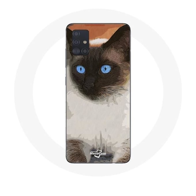 Samsung Galaxy A51 hoesje Siamese kat zwart-wit blauwe ogen