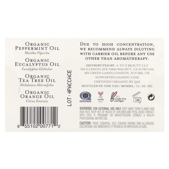 Cliganic, Huiles essentielles 100% pures et naturelles, Ensemble d'aromathérapie, Ensemble de 4 pièces