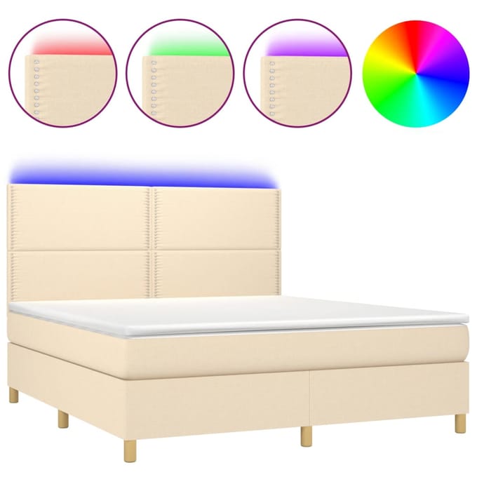 vidaXL - Boxspring - met - matras - en - LED - stof - crèmekleurig - 180x200 - cm