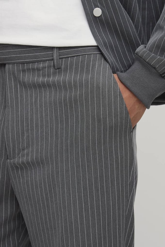 Gestreken Rechte Pasvorm Gestreepte Co-ord Broek | Charcoal | Size 30